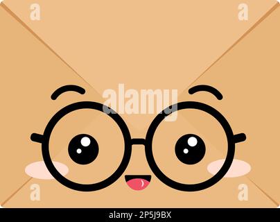 Umschlag mit niedlicher Kawaii-Figur und Brille. Stock Vektor
