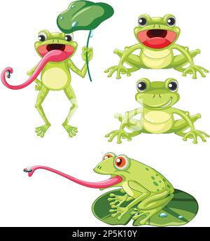 Zeichentrickfigur mit grünem Frosch Stock Vektor