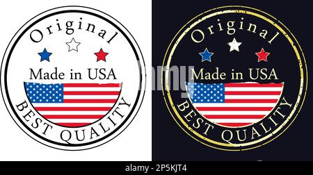 Runde Etiketten mit Fahne, Original in bester Qualität. Vektordarstellung der US-amerikanischen Flagge. Stock Vektor