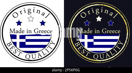 Runde Etiketten mit Fahne, Original in bester Qualität. Vektordarstellung der griechischen Flagge. Stock Vektor