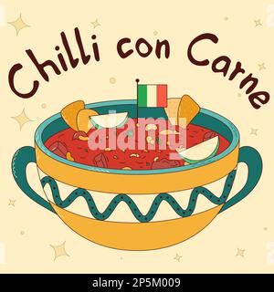 Traditionelles mexikanisches Essen. Abbildung: Chili con Carne Vector Stock Vektor