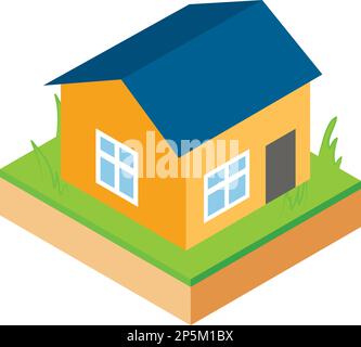 Isometrischer Vektor für das Symbol des verlassenen Hauses. Altes Einstreichhaus auf einem überwucherten Grundstück. Neuansiedlung, demografische Krise, soziale Katastrophe Stock Vektor