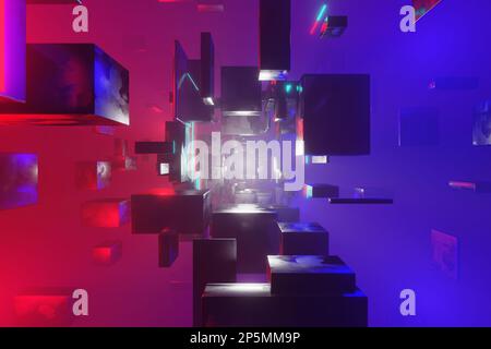 Abstrakte Geometrie Animation Hintergrund 3D-Rendern. Wallpaper für Science-Fiction-Weltraum. Fantastische Kulisse Stockfoto