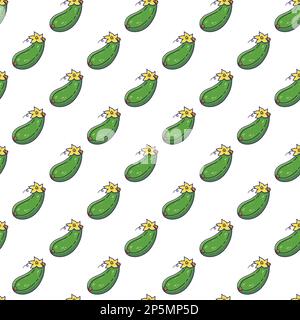 Süßes, nahtloses Zucchini-Muster im Doodle-Stil. Vektorbild des handgezeichneten Cartoons Zucchini. Stock Vektor