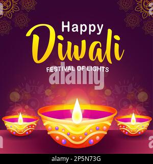 Happy Diwali Festival of Lights, wunderschöner Lehmkerzenhalter Stock Vektor