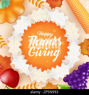 Frohes Thanksgiving, Milchkuchen mit frischem Obst. Geeignet für Veranstaltungen Stock Vektor