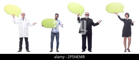 Gruppe erfolgreicher Geschäftsleute mit Kommentaren Stockfoto