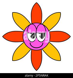 Groovy Cartoon lustig Cartoon Lächeln geometrische Form Comic Charaktere, Vintage Blume Stock Vektor
