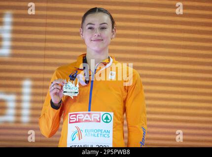 Istanbul, Türkei - 5. März 2023, Nadine Visser aus den Niederlanden, Podium 60m Hurdles Women während der European Athletics Indoor Championships 2023 am 5. März 2023 in der Atakoy Arena in Istanbul, Türkei - Foto: Laurent Lairys/DPPI/LiveMedia Stockfoto