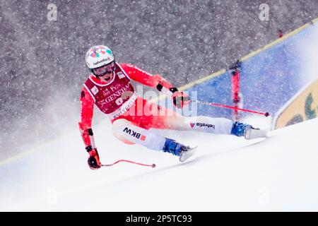 Kvitfjell 20230305. Michelle Gisin aus der Schweiz bei der FIS-Weltmeisterschaft im alpinen Super G für Frauen in Kvitfjell. Foto: Stian Lysberg Solum/NTB Stockfoto