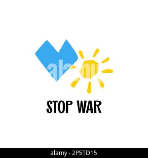 Stop war Symbol Herz und Sonne Illustration in blauer gelber Farbe Stock Vektor