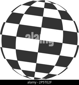Karierter Globus. 3D Kugelsymbol. Orbitamodell, sphärische Form. Ball mit schwarz-weißem, gequetschtem Muster. Runde Schachbrettfigur Stock Vektor