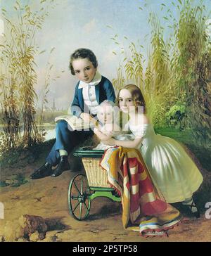 Нефф Тимолеон Карл Фон - Портрет детей Олсуфьевых - Русская школа - XIX век - Neff Timoleon Carl von - Porträt der Olsufiev-Kinder - Russische Schule - 19. Jahrhundert Stockfoto