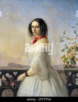 Нефф Тимолеон Карл Фон - Портрет неизвестной - Русская школа - XIX век - Neff Timoleon Carl von - Porträt einer unbekannten Frau - Russische Schule - 19. Jahrhundert Stockfoto