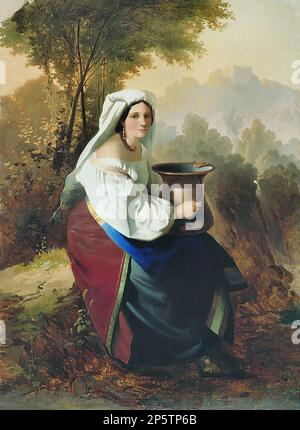 Нефф Тимолеон Карл Фон - Женщина с кувшином - Русская школа - XIX век - Neff Timoleon Carl von - Frau mit Krug - Russische Schule - 19. Jahrhundert Stockfoto