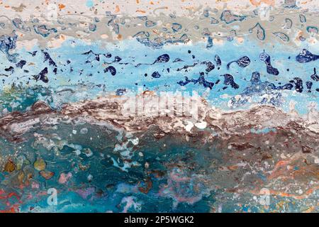 Abstrakter Kunsthintergrund. Ölgemälde auf Leinwand. Farbtextur. Handgezogenes Ölgemälde. Fragment von Bildmaterial. Farbflecken. Pinselstriche von Farbe Stockfoto