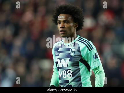 London, England, 6. März 2023. Willian von Fulham während des Premier League-Spiels im GTECH Community Stadium, London. Das Bild sollte lauten: Paul Terry/Sportimage Stockfoto