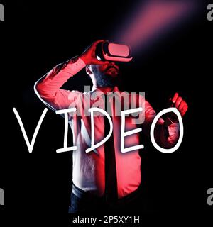 Schild mit Videoanzeige. Konzeptionelle Fotoaufzeichnung zur Wiedergabe oder Übertragung bewegter visueller Bilder Stockfoto