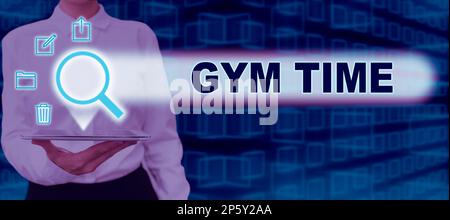 Inspiration mit dem Schild „Gym Time“. Geschäftsansatz eine Motivation, mit dem Training zu beginnen, Fitness zu trainieren Stockfoto