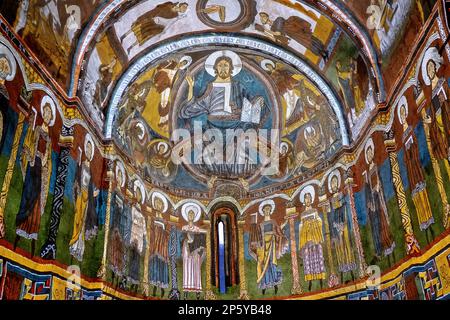 Abbildung von Fresco. Sant Climent de Taüll romanische Kirche. Taüll,Vall de Boí, Lleida, Katalonien, Spanien Stockfoto