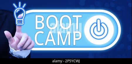 Schild mit der Aufschrift Boot Camp. Geschäftskonzept Militärtrainingslager für neue Rekruten harte Disziplin Fitness Stockfoto