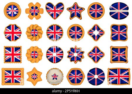 Cookie mit Flaggenland Großbritannien in leckerem Keks, Cookie besteht aus dem Schild Flaggenland Großbritannien auf natürlichem Keks, herzhaften Keks Keks Keks w Stock Vektor