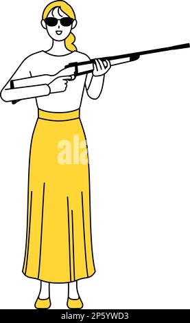 Eine lässig gekleidete junge Frau mit Sonnenbrille und einem Gewehr in der Hand, Vector Illustration Stock Vektor