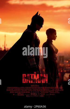 Das Poster von Batman Robert Pattinson und Zoe Kravitz Stockfoto