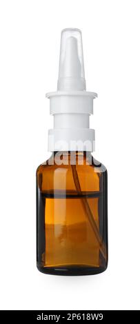 Flasche Nasenspray isoliert auf weiß Stockfoto