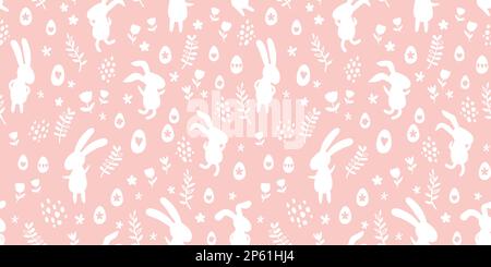 Süße, handgezeichnete osterhasen, nahtloses Muster, osterkritzelhintergrund, ideal für Textilien, Banner, Tapeten, Umhüllung - Vektordesign Stock Vektor