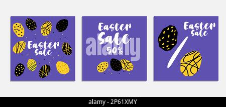 Osterangebot Bannervorlage mit stilisierter Textur ostereier Illustration im Schnittstil Gelb-Violett Stock Vektor