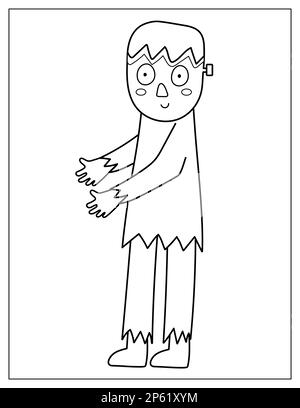 Süße Zombie-Malseite. Gruseliger Halloween-Motiv zum Ausmalen Stock Vektor