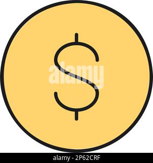 Münze, Geld, Linealsymbol in Dollarfarbe. Symbol für Finanzen, Zahlungen, Investitionen und Finanzen. Stock Vektor