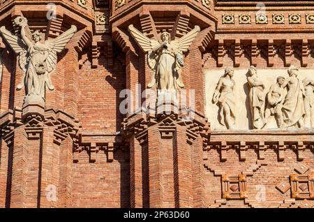 Detail der Arc de Triomf, Triumphbogen, im Passeig Lluis Companys, Barcelona, Katalonien, Spanien Stockfoto