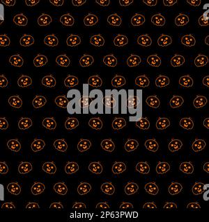 Nahtloses Halloween-Muster mit süßem Kürbis. Doodle-Hintergrund Stock Vektor