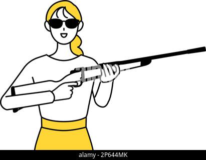 Eine lässig gekleidete junge Frau mit Sonnenbrille und einem Gewehr in der Hand, Vector Illustration Stock Vektor