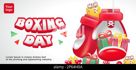 Boxtag, 3D Abbildung eines Paar Boxhandschuhe mit einem Geschenk. Geeignet für Veranstaltungen Stock Vektor