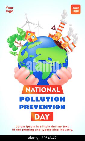 National Pollution Prevention Day, 3D Illustration von Umweltverschmutzung und schöner Umwelt auf der Erde. Geeignet für Veranstaltungen Stock Vektor