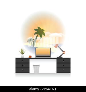 Träumen Im Büro - Urlaub Kommt - Office Interior Konzept Design Stock Vektor