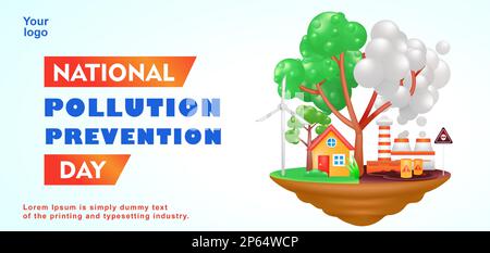 National Pollution Prevention Day, 3D Illustration der Umweltverschmutzung und der Schönheit der von Bäumen umgebenen Umwelt. Geeignet für Veranstaltungen Stock Vektor