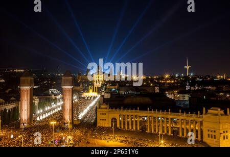 Plaza de España und Avenida Reina Maria Cristina, Barcelona. Katalonien. Spanien Stockfoto