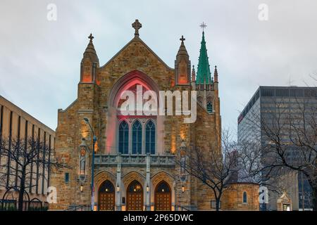 Cleveland, Ohio, USA - 25. Januar 2023: Das Gebäude wurde 1852 erbaut und hat zahlreiche Renovierungsarbeiten zur Erweiterung durchlaufen. Stockfoto