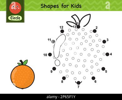 Verbinde die Punkte und zeichne eine Orange. Punkt-zu-Punkt-Zahlenspiel für Kinder Stock Vektor