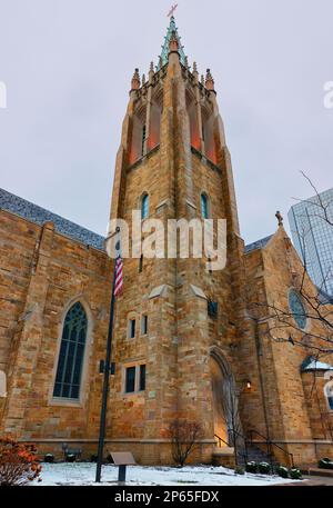 Cleveland, Ohio, USA - 25. Januar 2023: Das Gebäude wurde 1852 erbaut und hat zahlreiche Renovierungsarbeiten zur Erweiterung durchlaufen. Stockfoto