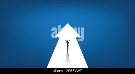 Neue Möglichkeiten, Hoffnung, Träume – Geschäft, Lösungsfindung – Mann steht auf einem großen Pfeil am Ende der Straße Stock Vektor