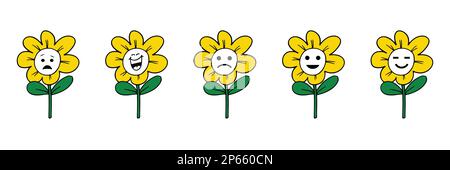 Set aus hochwertigen Sonnenblumen-Cartoon-Emoticons. Stock Vektor