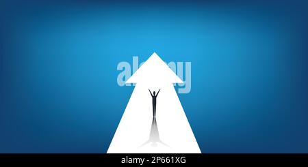 Neue Möglichkeiten, Hoffnung, Träume – Geschäftserfolge, Lösungsfindung – Mann steht auf einem großen Pfeil Stock Vektor