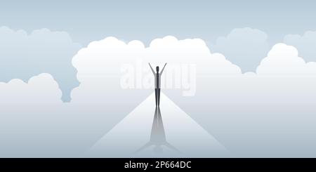 Neue Möglichkeiten, Hoffnung, Träume – Geschäft, Lösungsfindung – Geschäftsmann, der vor dem Wolken steht Stock Vektor