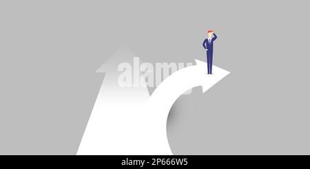 Neue Möglichkeiten, Hoffnung, Träume - Geschäftserfolge, Lösungsfindung - Mann steht auf einem großen Pfeil - Vektordarstellung Stock Vektor