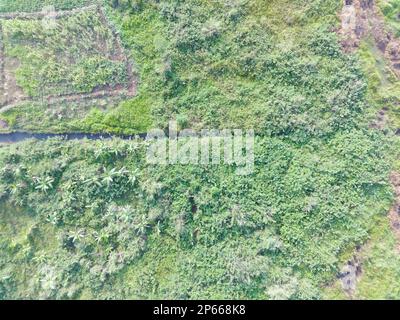 Luftaufnahme von Landkarten mit einem unbemannten Luftfahrzeug in Bogor, Indonesien. Stockfoto